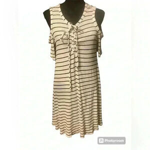 Black & White striped dress with cold shoulders. Women’s size large